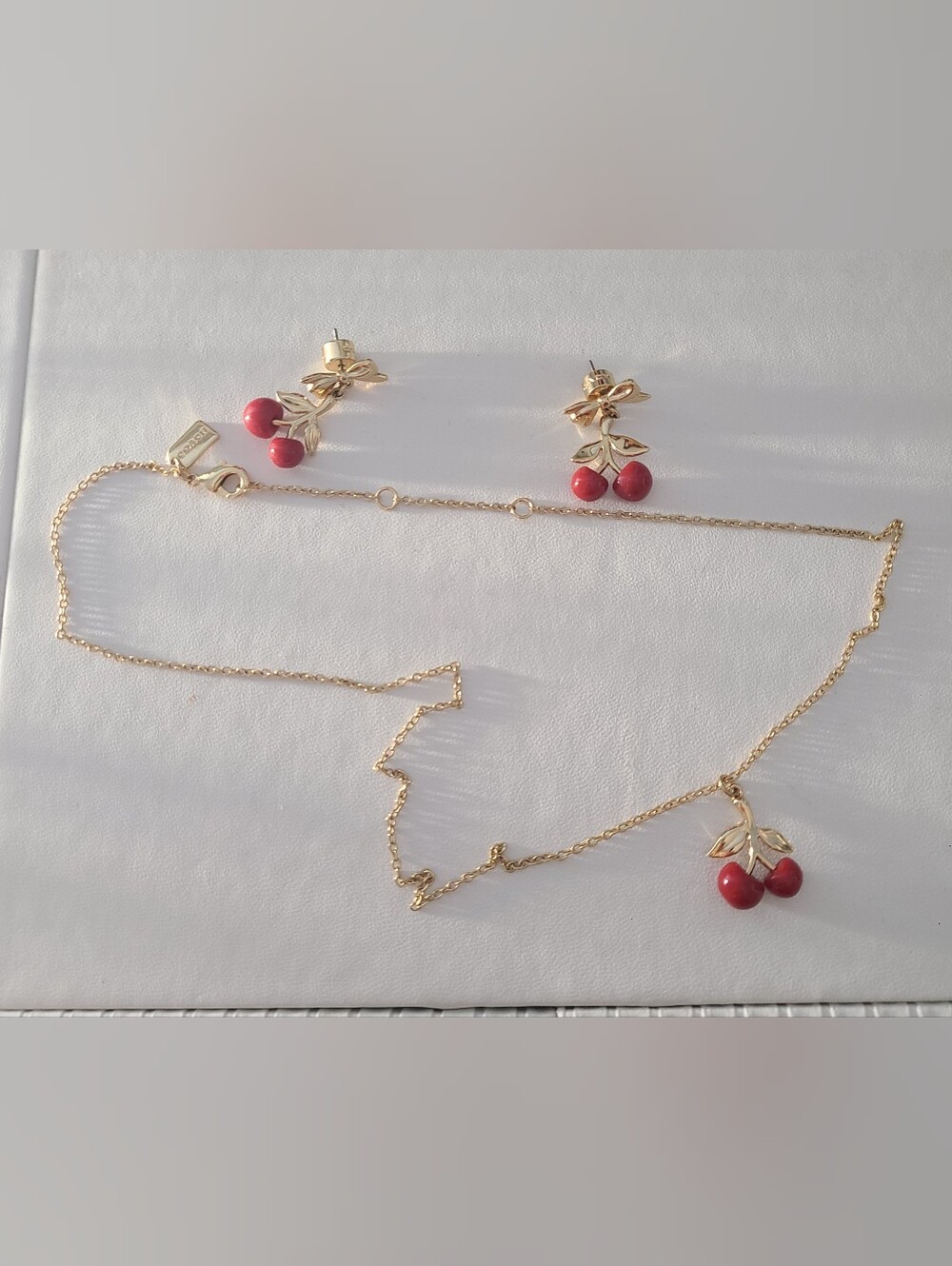Coach Gold-Tone Cherry Necklace and Earrings - Red